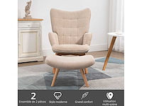 Fauteuil met voetensteun, hoge rugleuning, houten poten en stof die op een corduroy-look lijkt - afbeelding 7 van  8