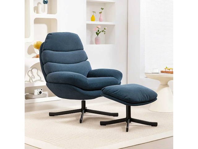 Fauteuil met voetsteun, loungestoel van chenille-stof - afbeelding 2 van  9