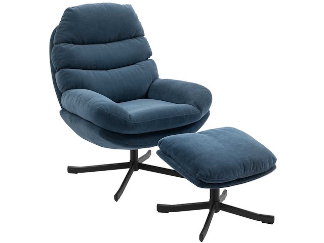 Fauteuil met voetsteun, loungestoel van chenille-stof - afbeelding 3 van  9
