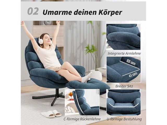 Fauteuil met voetsteun, loungestoel van chenille-stof - afbeelding 6 van  9