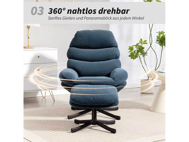 Fauteuil met voetsteun, loungestoel van chenille-stof - afbeelding 7 van  9