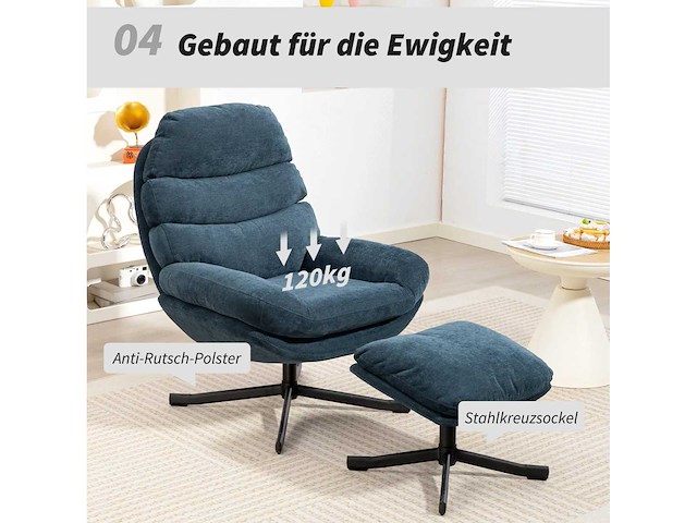 Fauteuil met voetsteun, loungestoel van chenille-stof - afbeelding 8 van  9