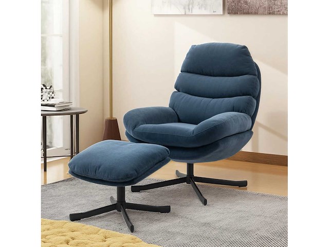 Fauteuil met voetsteun, loungestoel van chenille-stof - afbeelding 9 van  9
