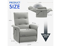 Fauteuil relax électrique, fauteuil inclinable avec dossier réglable 105°-155° - afbeelding 3 van  8