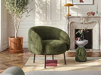 Fauteuil van chenillestof en zwart metaal - khakigroen - ontwerp door adrien carvès - afbeelding 1 van  7