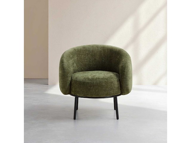 Fauteuil van chenillestof en zwart metaal - khakigroen - ontwerp door adrien carvès - afbeelding 3 van  7