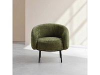 Fauteuil van chenillestof en zwart metaal - khakigroen - ontwerp door adrien carvès - afbeelding 3 van  7