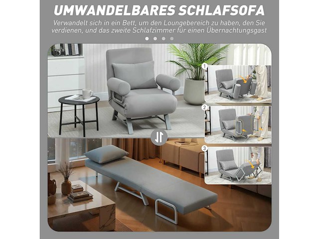 Fauteuilsbed, gestoffeerde fauteuil, ombouwbaar naar extra bed, ergonomisch, lichtgrijs - afbeelding 5 van  9
