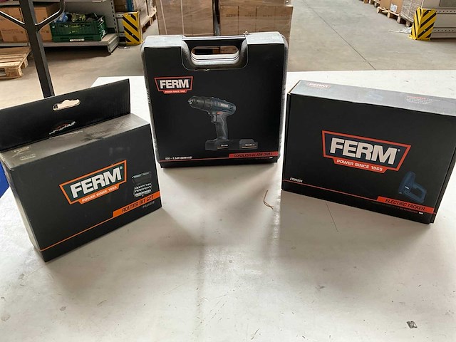 Ferm set accuboormachine, elektrische tacker en bit set - afbeelding 1 van  12