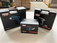 Ferm set heteluchtpistool 2000w, li-ion accu boormachine en handpalm schuurmachine 130w - afbeelding 1 van  10