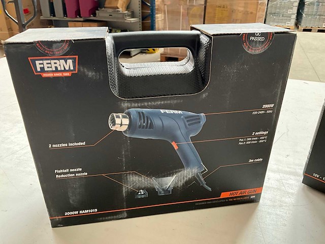 Ferm set heteluchtpistool 2000w, li-ion accu boormachine en handpalm schuurmachine 130w - afbeelding 4 van  10