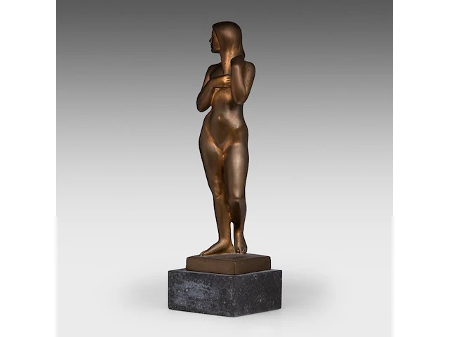 Fernand debonnaires (1907-1997), female nude standing, patinated bronze on a bluestone base the bronze: 38.5 cm. (15.16 in.), including the base: 44.5 cm. (17.51 in.) - afbeelding 2 van  8
