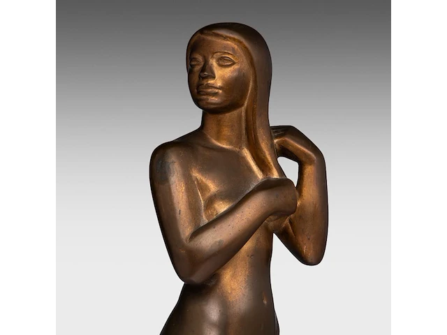 Fernand debonnaires (1907-1997), female nude standing, patinated bronze on a bluestone base the bronze: 38.5 cm. (15.16 in.), including the base: 44.5 cm. (17.51 in.) - afbeelding 8 van  8