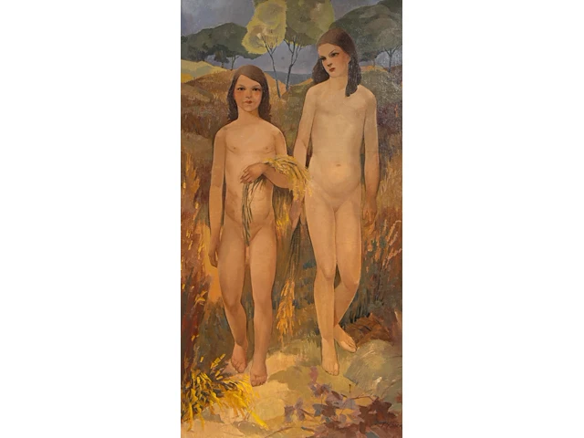 Fernand steven (1895-1955), allegory of the harvest, oil on canvas - afbeelding 1 van  5