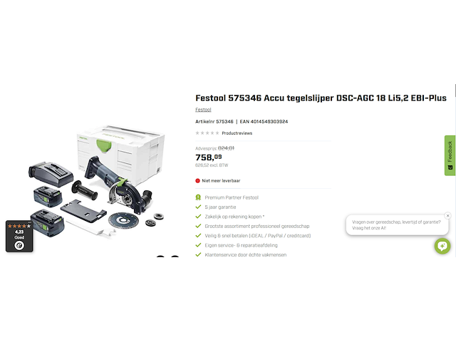 Festool accu tegelslijper dsc-agc 18 li 5,2 ebi-plus - afbeelding 13 van  13