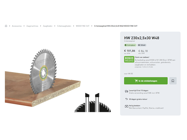 Festool cirkelzaagblad hw 230x2,5x30 w48 wood fine cut - afbeelding 2 van  2