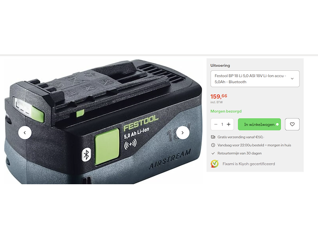 Festool li-ion accupack bp 18 li 5,2 asi bluetooth - afbeelding 3 van  3