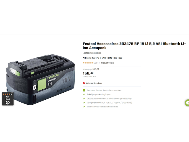 Festool li-ion accupack bp 18 li 5,2 asi bluetooth - afbeelding 3 van  3