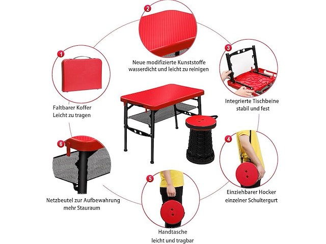 Fiemach draagbare klaptafel met klapkruk - afbeelding 3 van  4