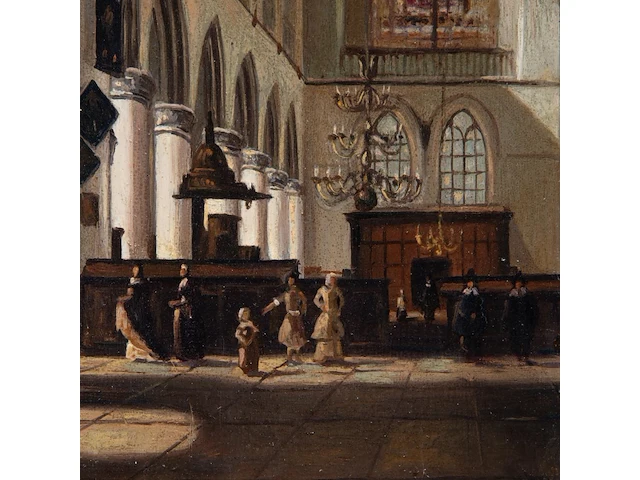 Figures in a church interior, oil on panel 38.5 x 20 cm. (15.16 x 7.87 in.), frame: 47 x 29 cm. (18 1/2 x 11.41 in.) - afbeelding 4 van  5