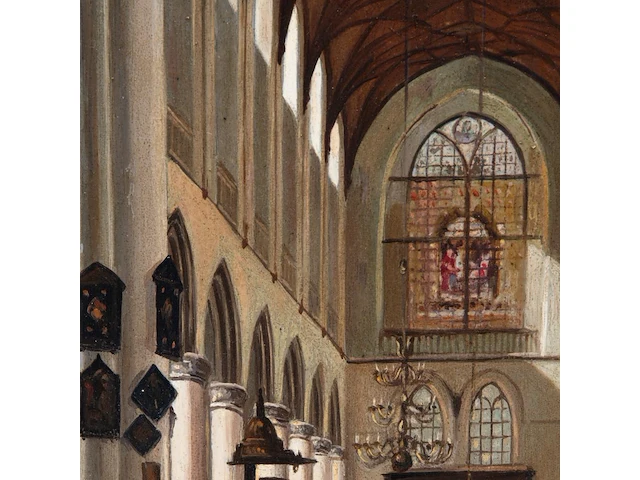 Figures in a church interior, oil on panel 38.5 x 20 cm. (15.16 x 7.87 in.), frame: 47 x 29 cm. (18 1/2 x 11.41 in.) - afbeelding 5 van  5