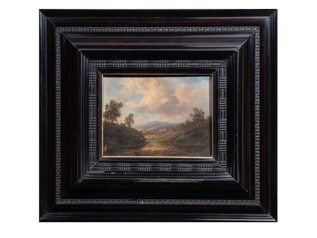 Figures in a landscape, romantic school, 19thc, oil on cardboard 20 x 24 cm. (7.87 x 9.44 in.), frame: 44.5 x 50 cm. (17.51 x 19.67 in.) - afbeelding 2 van  4