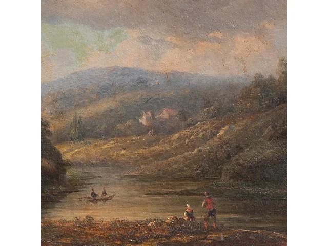 Figures in a landscape, romantic school, 19thc, oil on cardboard 20 x 24 cm. (7.87 x 9.44 in.), frame: 44.5 x 50 cm. (17.51 x 19.67 in.) - afbeelding 4 van  4