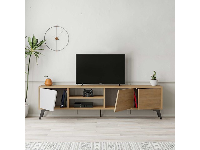 Fiona tv tv-meubel | 100% melamine | eiken, wit - afbeelding 3 van  6