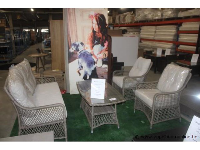 Fläder loungeset inclusief kussens en salontafel in wicker - afbeelding 1 van  4