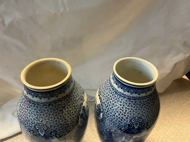 Flamand bleu blauw-witte faience vaas (2x) - afbeelding 8 van  11