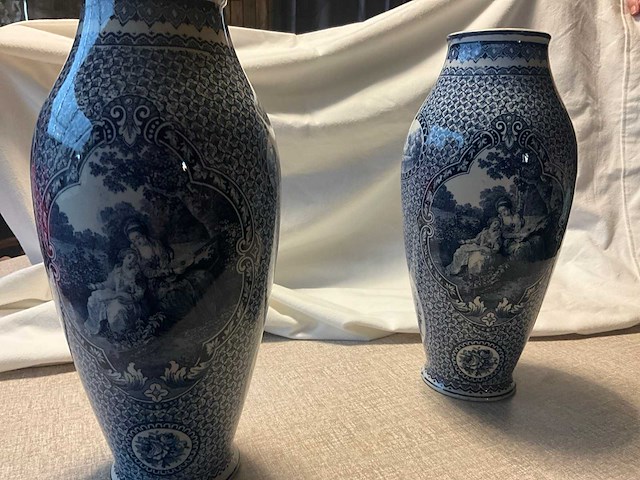 Flamand bleu blauw-witte faience vaas (2x) - afbeelding 3 van  11