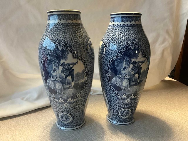 Flamand bleu blauw-witte faience vaas (2x) - afbeelding 4 van  11