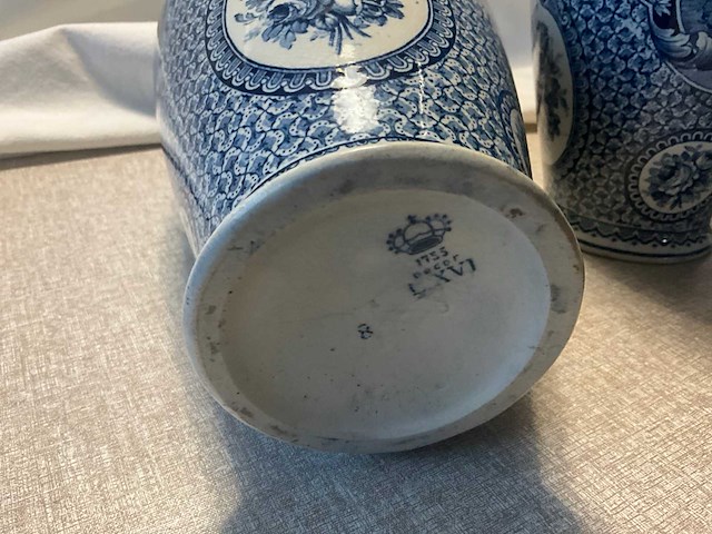 Flamand bleu blauw-witte faience vaas (2x) - afbeelding 9 van  11