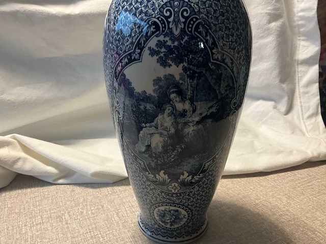 Flamand bleu blauw-witte faience vaas (2x) - afbeelding 2 van  11