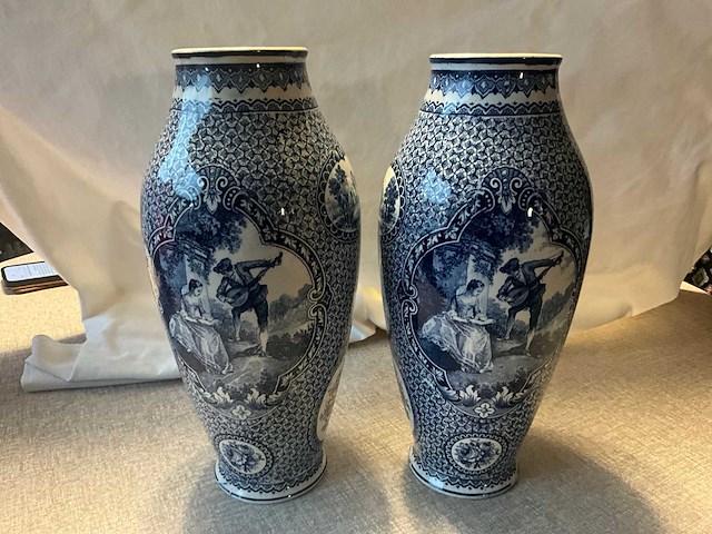 Flamand bleu blauw-witte faience vaas (2x) - afbeelding 1 van  11