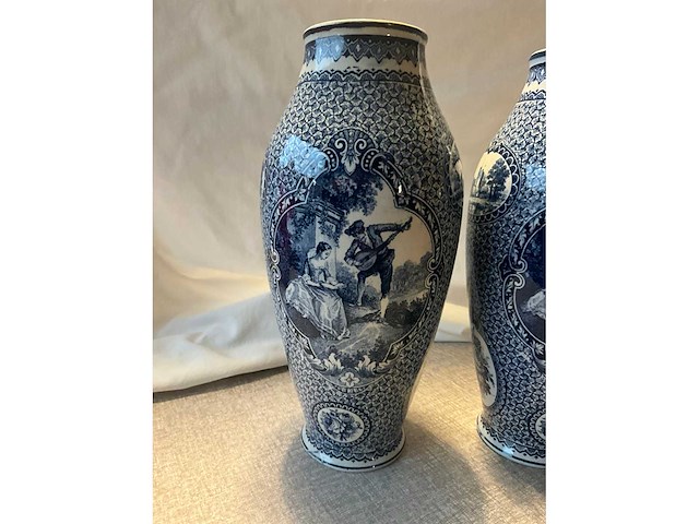 Flamand bleu blauw-witte faience vaas (2x) - afbeelding 6 van  11