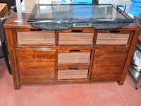 Flatscreen plasma tv samsung met afstandsbediening, houten kast laag model met 5 laden en 2 deuren afm. 150x45x90cm (18,21)