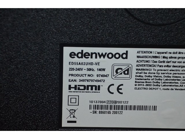 Flatscreen tv edenwood ed55a02uhd-ve met afstansdbediening - afbeelding 5 van  5