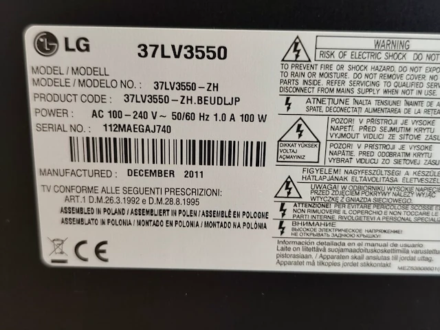 Flatscreen tv lg 37lv3550 zonder afstandsbediening (gebruikt en getest) - afbeelding 6 van  6