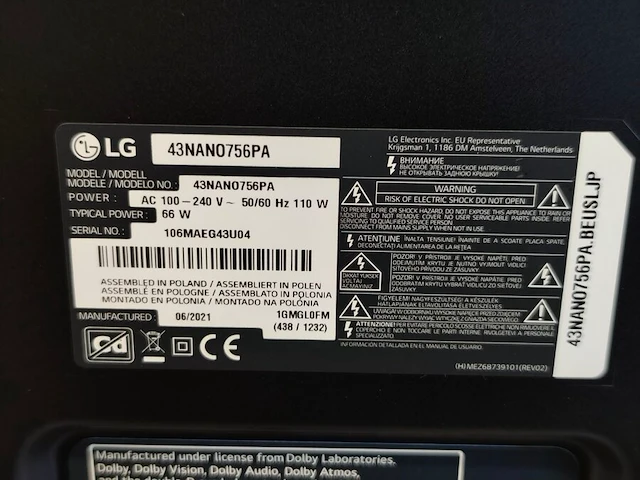 Flatscreen tv lg 43nano756pa zonder afstandsbediening, wit gelakte ladenkast met 4 laden 130x50x80 (vertoont lichte gebruikssporen) - afbeelding 6 van  9