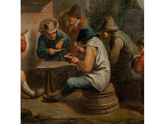 Flemish school, the pipe smokers in front of the inn, 18thc, oil on canvas 55 x 65 cm. (21.64 x 25.58 in.), frame: 67 x 67 cm. (26.37 x 26.37 in.) - afbeelding 6 van  7