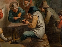 Flemish school, the pipe smokers in front of the inn, 18thc, oil on canvas 55 x 65 cm. (21.64 x 25.58 in.), frame: 67 x 67 cm. (26.37 x 26.37 in.) - afbeelding 6 van  7