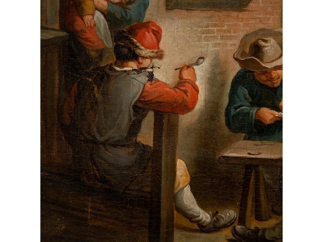 Flemish school, the pipe smokers in front of the inn, 18thc, oil on canvas 55 x 65 cm. (21.64 x 25.58 in.), frame: 67 x 67 cm. (26.37 x 26.37 in.) - afbeelding 7 van  7
