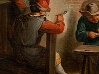 Flemish school, the pipe smokers in front of the inn, 18thc, oil on canvas 55 x 65 cm. (21.64 x 25.58 in.), frame: 67 x 67 cm. (26.37 x 26.37 in.) - afbeelding 7 van  7