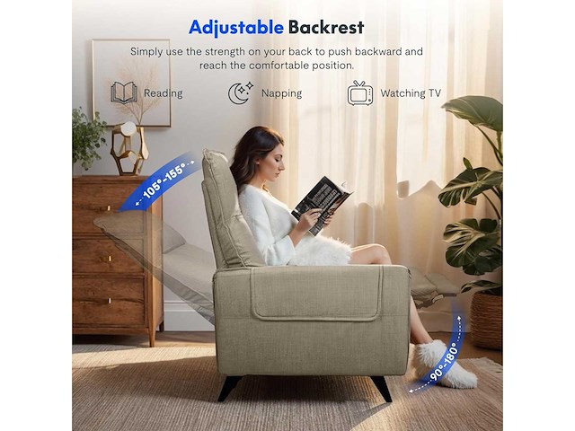 Flexispot adult reclining massagestoel, stoffen fauteuil - afbeelding 3 van  9