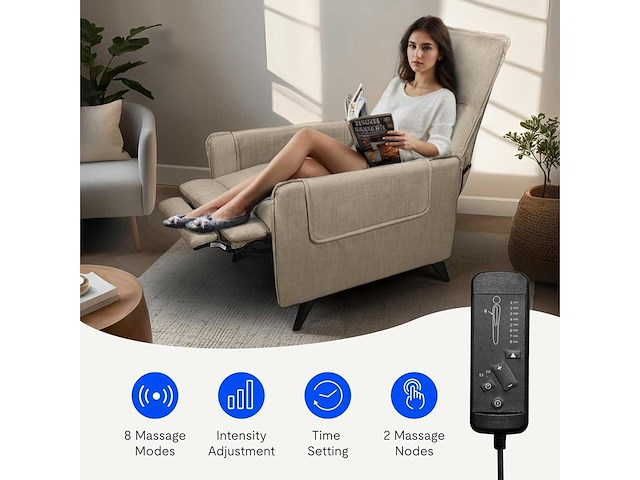 Flexispot adult reclining massagestoel, stoffen fauteuil - afbeelding 4 van  9