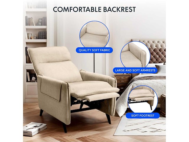 Flexispot adult reclining massagestoel, stoffen fauteuil - afbeelding 6 van  9