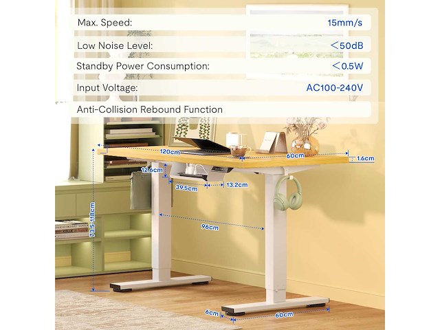 Flexispot bureau assis debout 120x60 cm - afbeelding 6 van  11