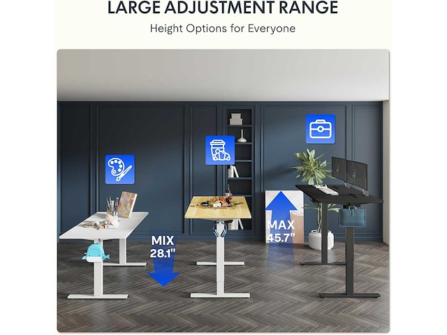 Flexispot eendelige elektrische zit-stand bureau 122 x 61 cm, 2,5 cm dik naadloos blad - afbeelding 1 van  1