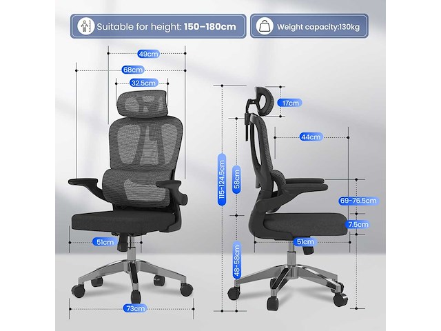 Flexispot ergonomische bureaustoel, met 2d-hoofdsteun - afbeelding 4 van  8